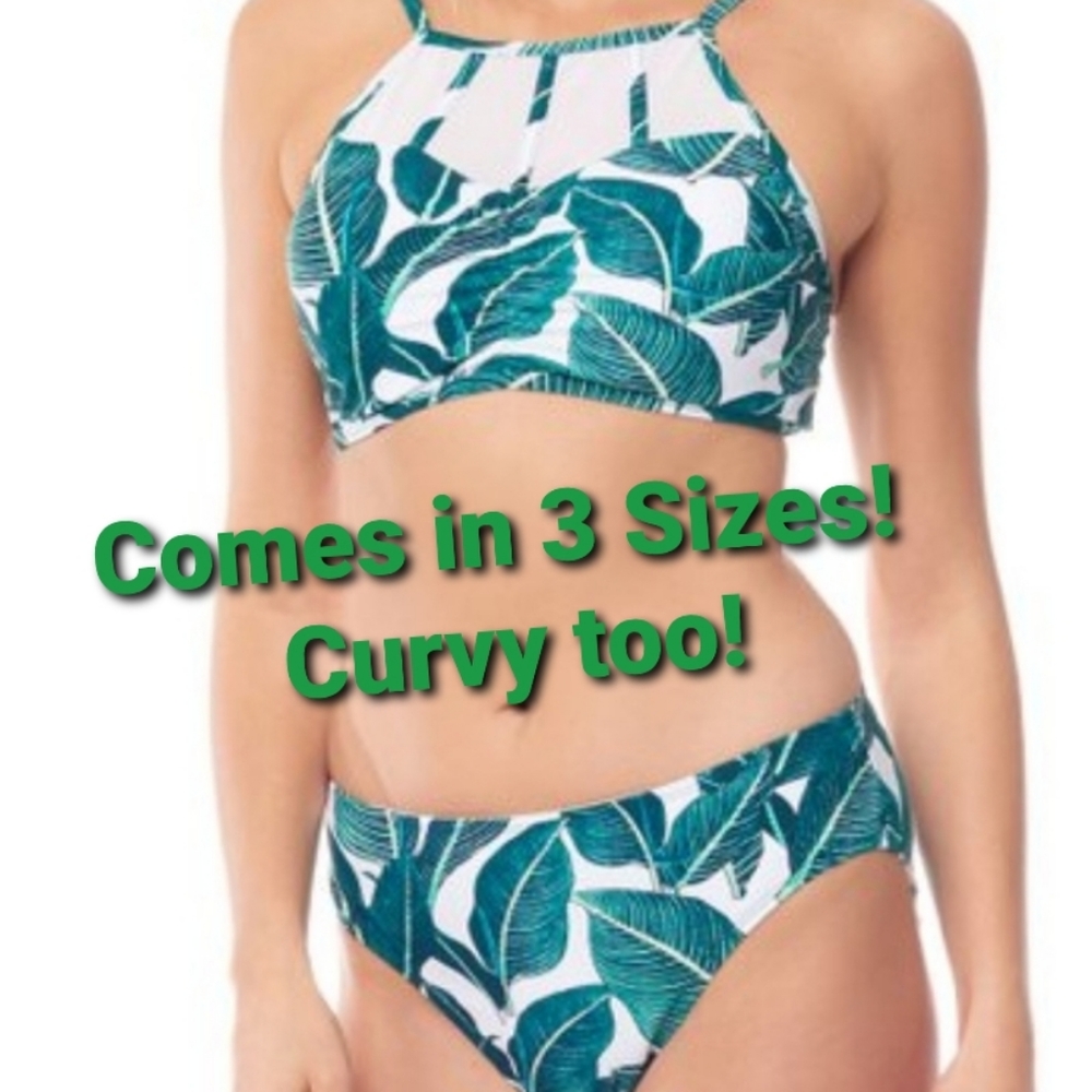SEA & SAND High Neck Palm Leaf Bikini ( Curvy)
